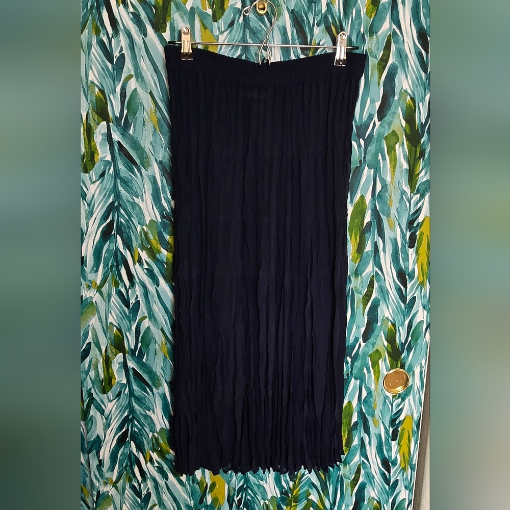 Carole Little Sport Petites Sheer Navy Pleated Skirt
